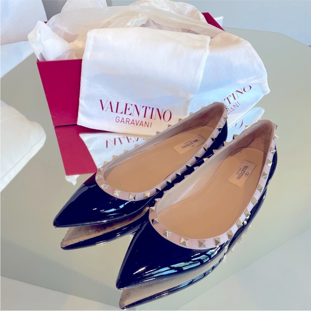 Valentino Garavani Rockstud Patent Black Flats